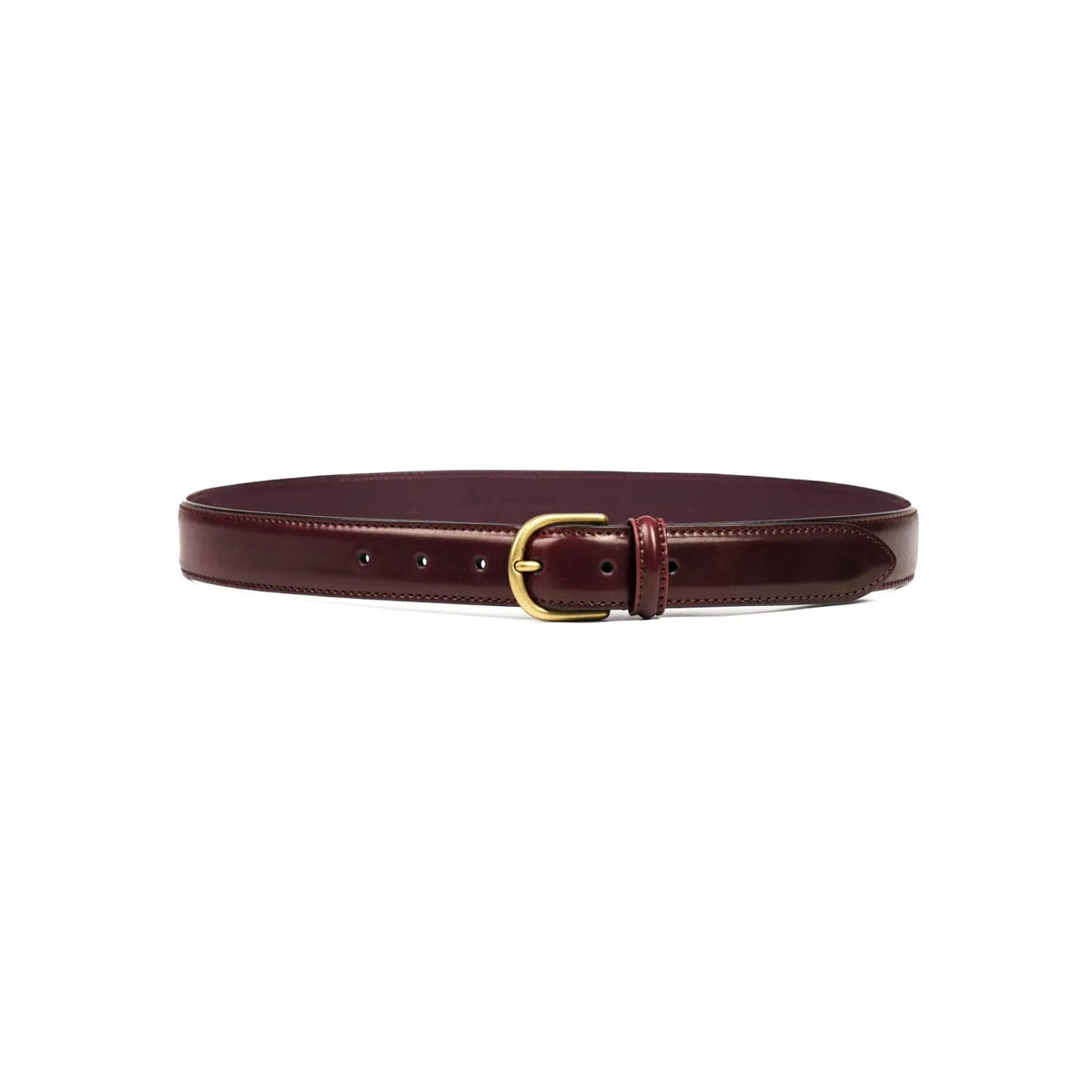 Front view of Anderson's Brass Buckle Belt Cordovan Burgundy