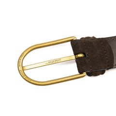 Buckle view of Anderson's Brass Buckle Belt Suede Dark Brown