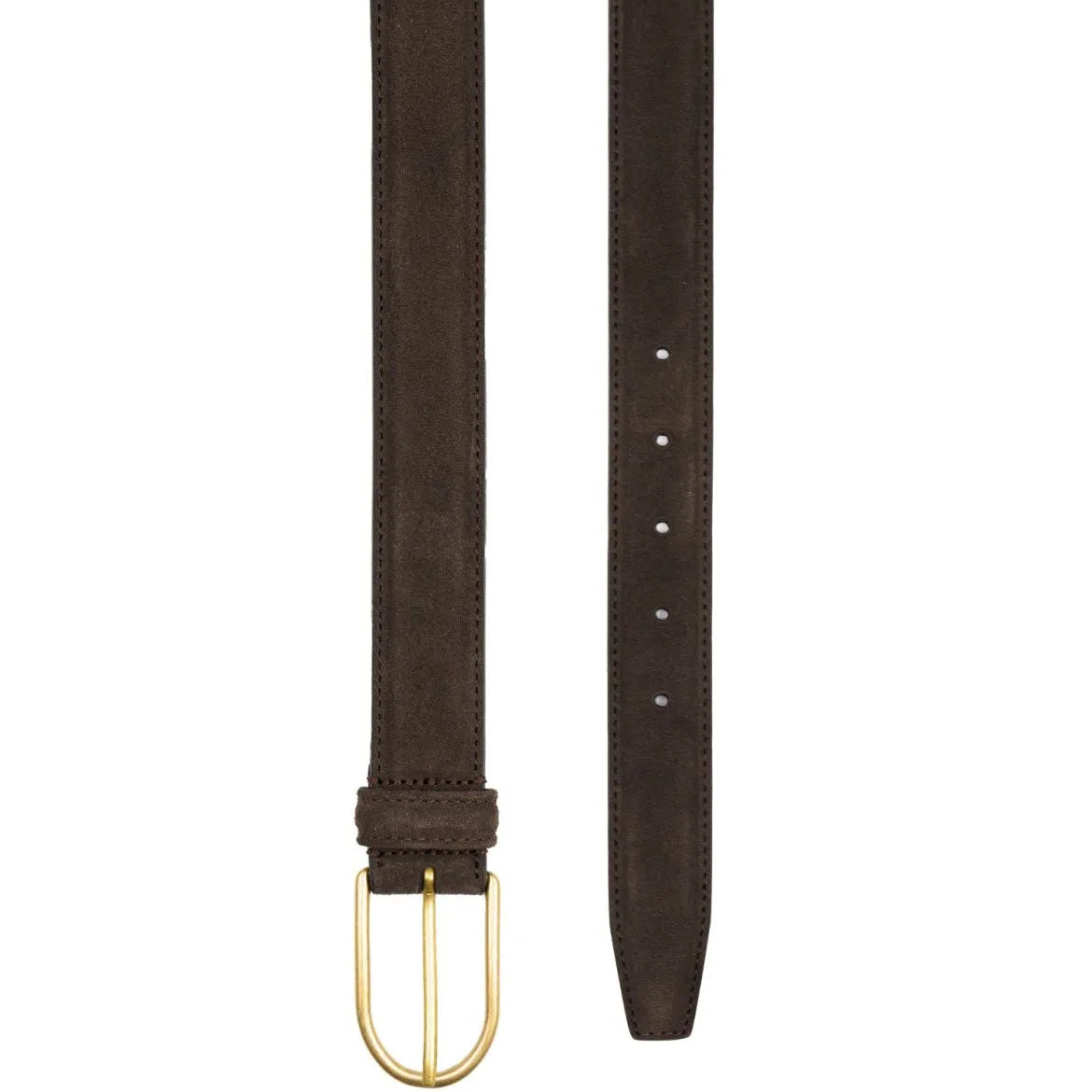 Detailed craftsmanship view of Anderson's Brass Buckle Belt Suede Dark Brown