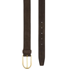 Detailed craftsmanship view of Anderson's Brass Buckle Belt Suede Dark Brown