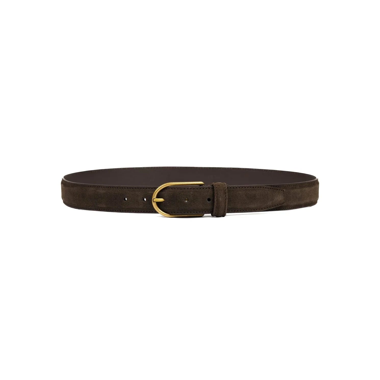 Front view of Anderson's Brass Buckle Belt Suede Dark Brown