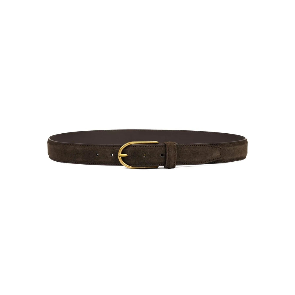 Front view of Anderson's Brass Buckle Belt Suede Dark Brown