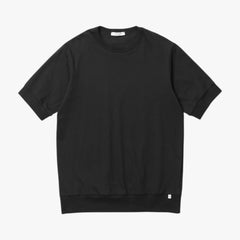 Front view of the Anticipo Nebbiolo smooth crew neck T-shirt in black featuring a clean silhouette and refined minimalist design.

