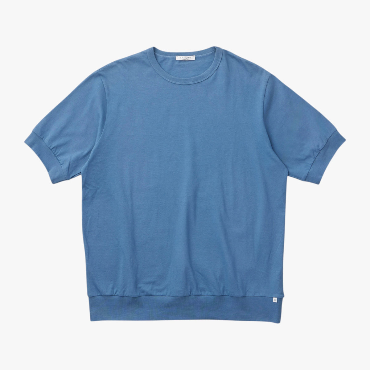 Front view of the Anticipo Nebbiolo smooth crew neck T-shirt in sky blue featuring a clean silhouette and refined minimalist design.