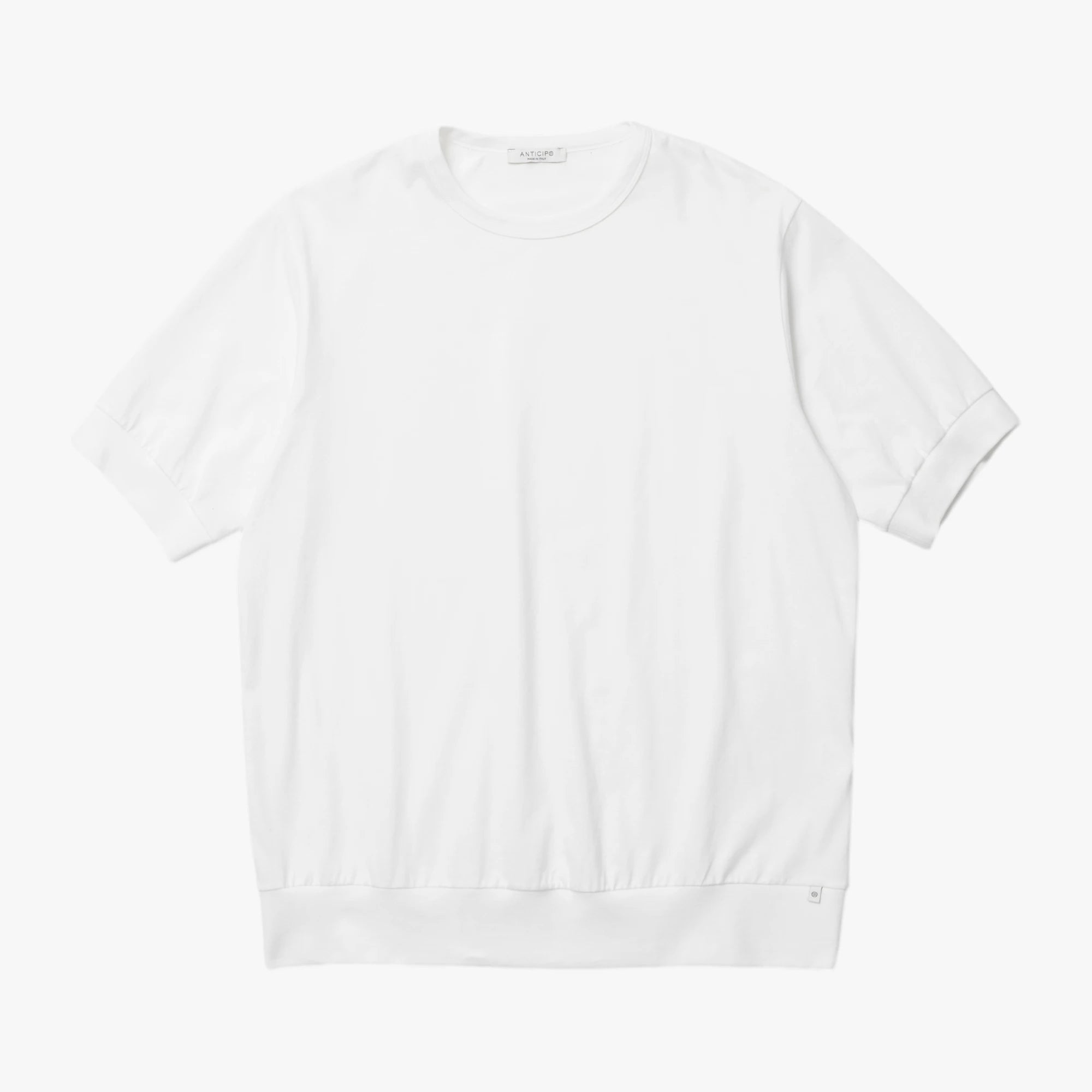 Front view of the Anticipo Nebbiolo smooth crew neck T-shirt in white featuring a clean silhouette and refined minimalist design.
