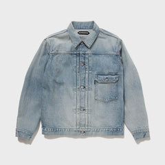 Auberge Bio Denim Jacket Bleach Front View Bleached Denim Jacket