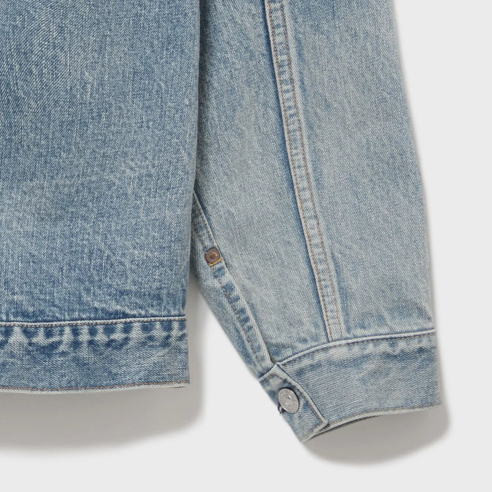 Auberge Bio Denim Jacket Bleach Sleeve Cuff Detail Bleached Denim