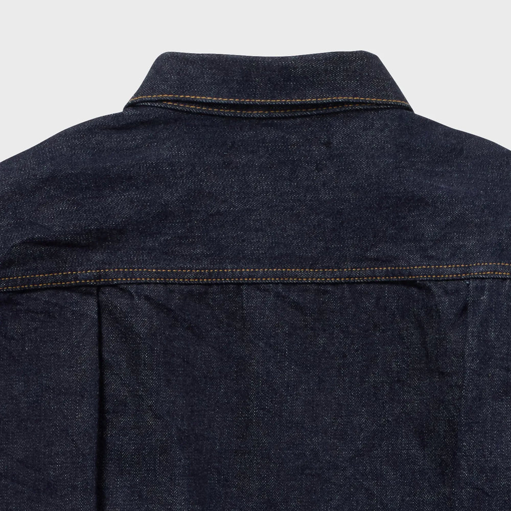 Auberge Bio Denim Jacket Indigo One Wash Back Yoke Detail Japanese Denim