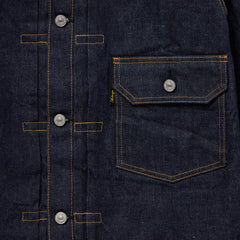 Auberge Bio Denim Jacket Indigo One Wash Chest Pocket Detail Selvedge Denim