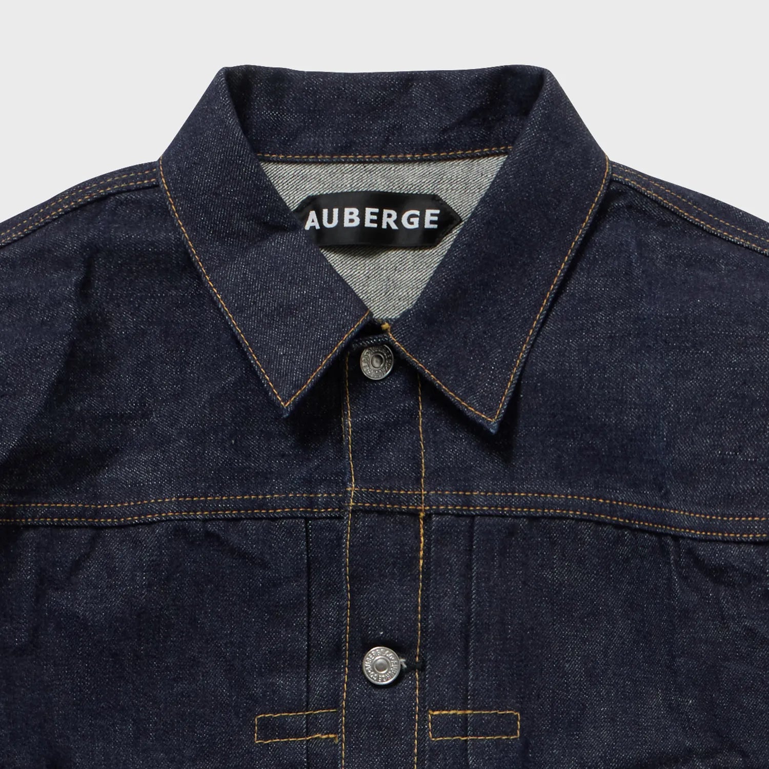 Auberge Bio Denim Jacket Indigo One Wash Collar Detail Contrast Stitching