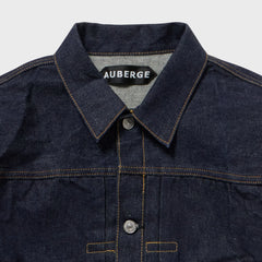 Auberge Bio Denim Jacket Indigo One Wash Collar Detail Contrast Stitching