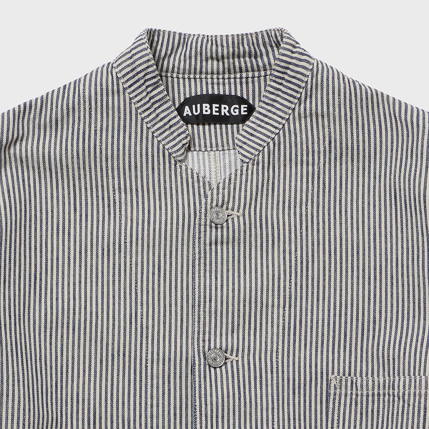 auberge dieter coverall beige navy stand collar detail