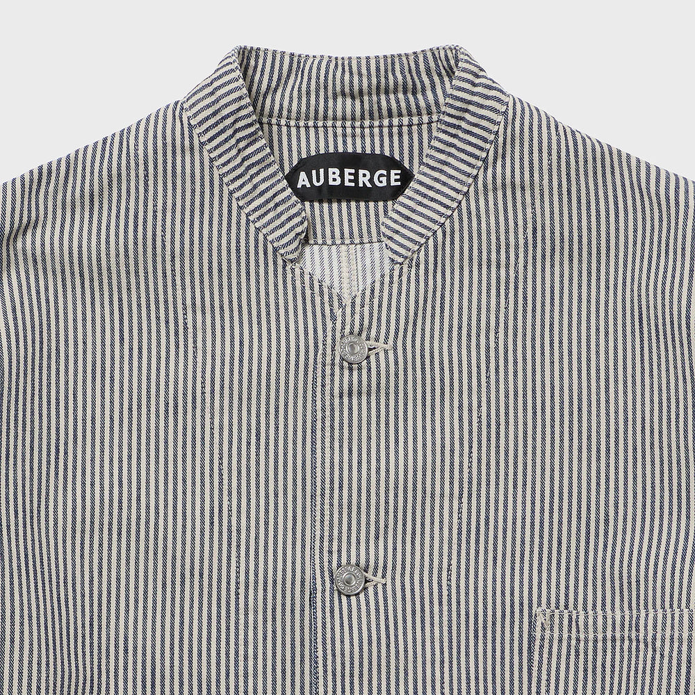 auberge dieter coverall beige navy stand collar detail