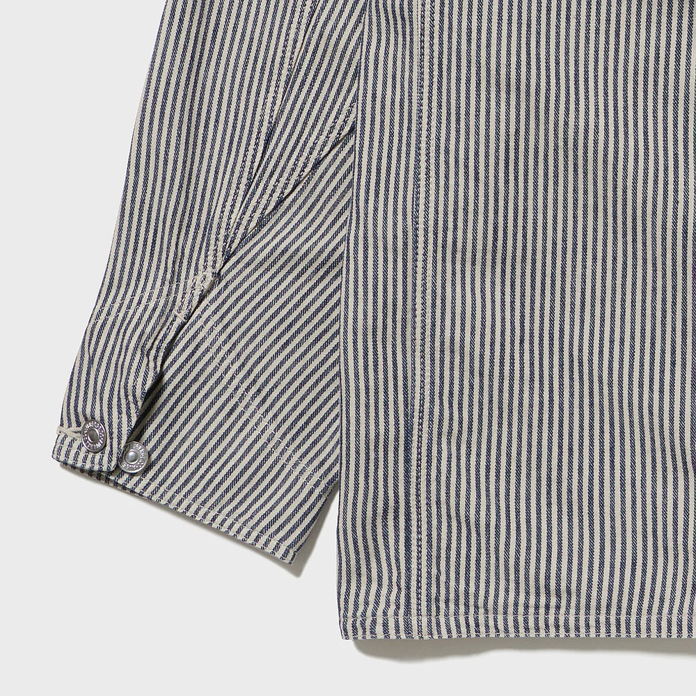 auberge dieter coverall beige navy side seam detail