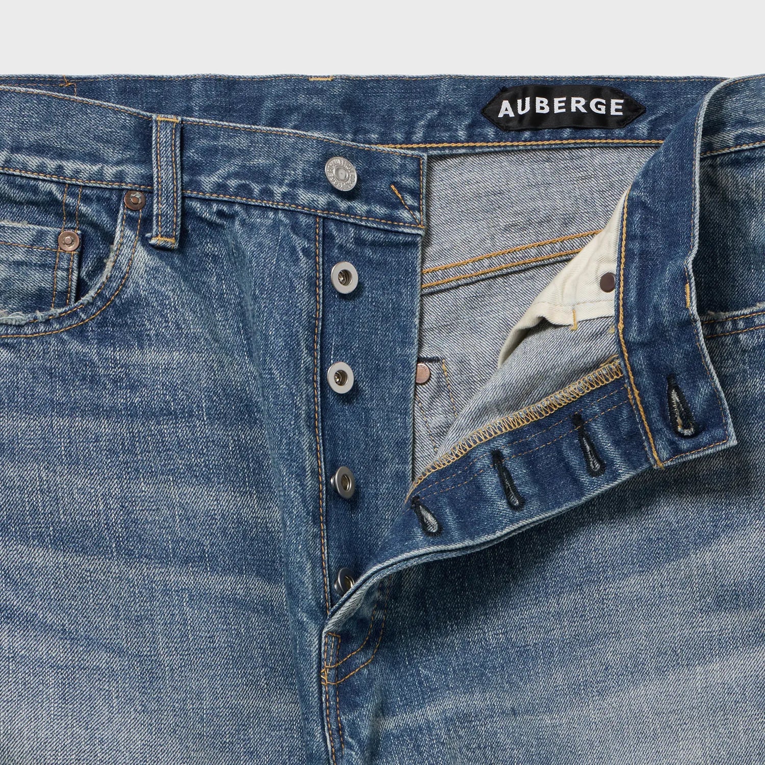 Auberge Marlon Denim Used Button Fly Detail Japanese Denim Jeans