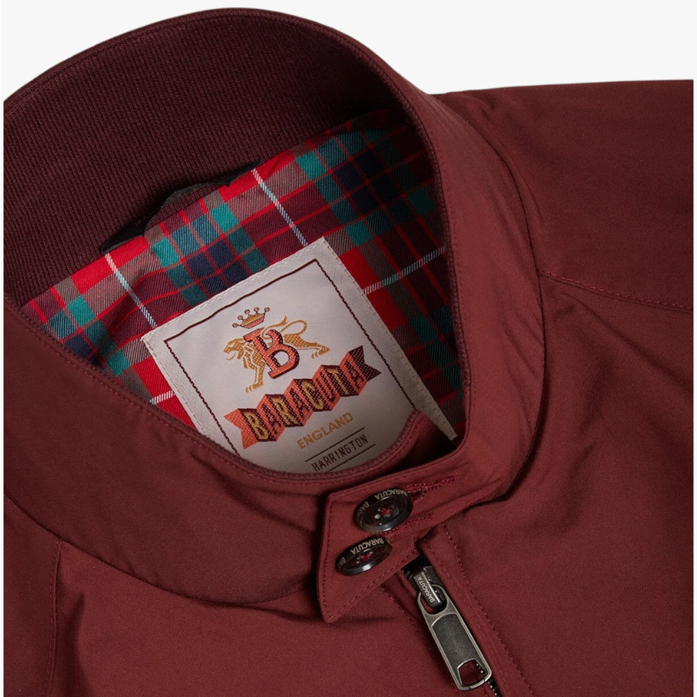 Close-up of the stand collar with two-button fastening detail.
