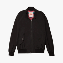 Front view of the Baracuta G9 Harrington Jacket in black showing the classic silhouette and zip-front design.