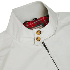 Close-up of the fabric texture on the Baracuta G9 Harrington Jacket Mist showing the water-resistant weave.