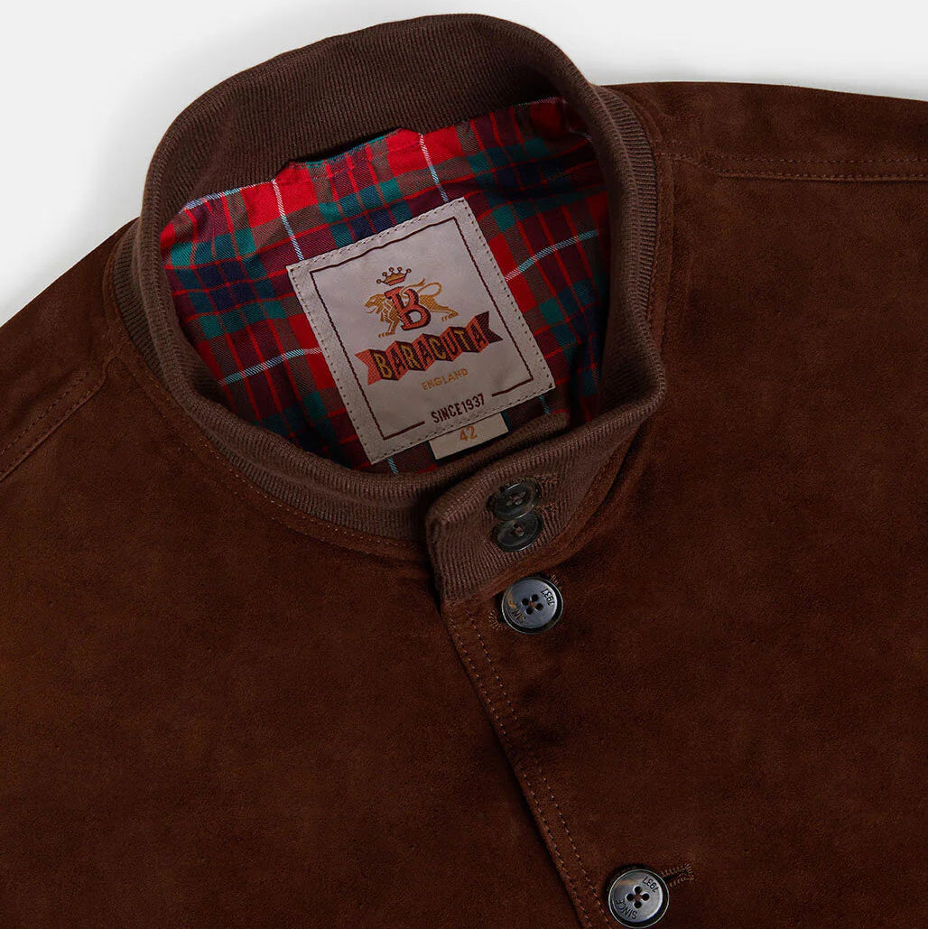 Baracuta Suede Blouson Chocolate Collar Detail