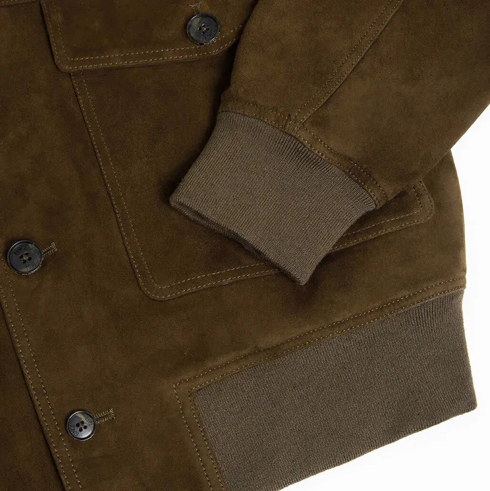 Baracuta Suede Blouson Dark Olive Flap Pocket Detail
