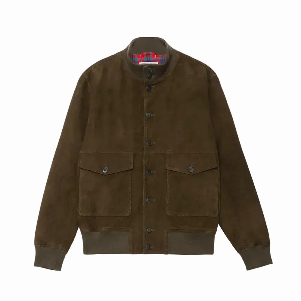 Baracuta Suede Blouson Dark Olive Front View