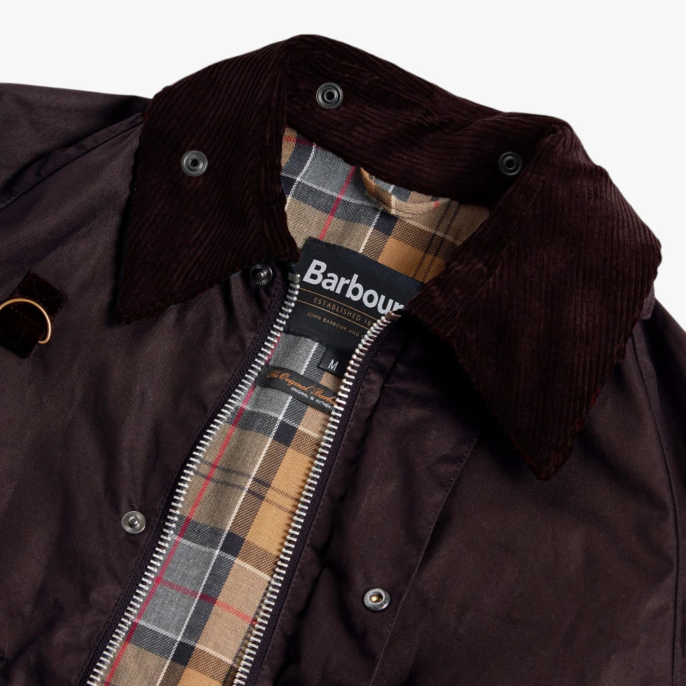 barbour spey wax jacket bordeaux corduroy collar detail