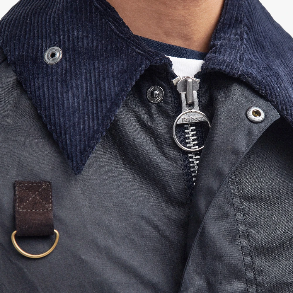 barbour spey wax jacket navy corduroy collar detail