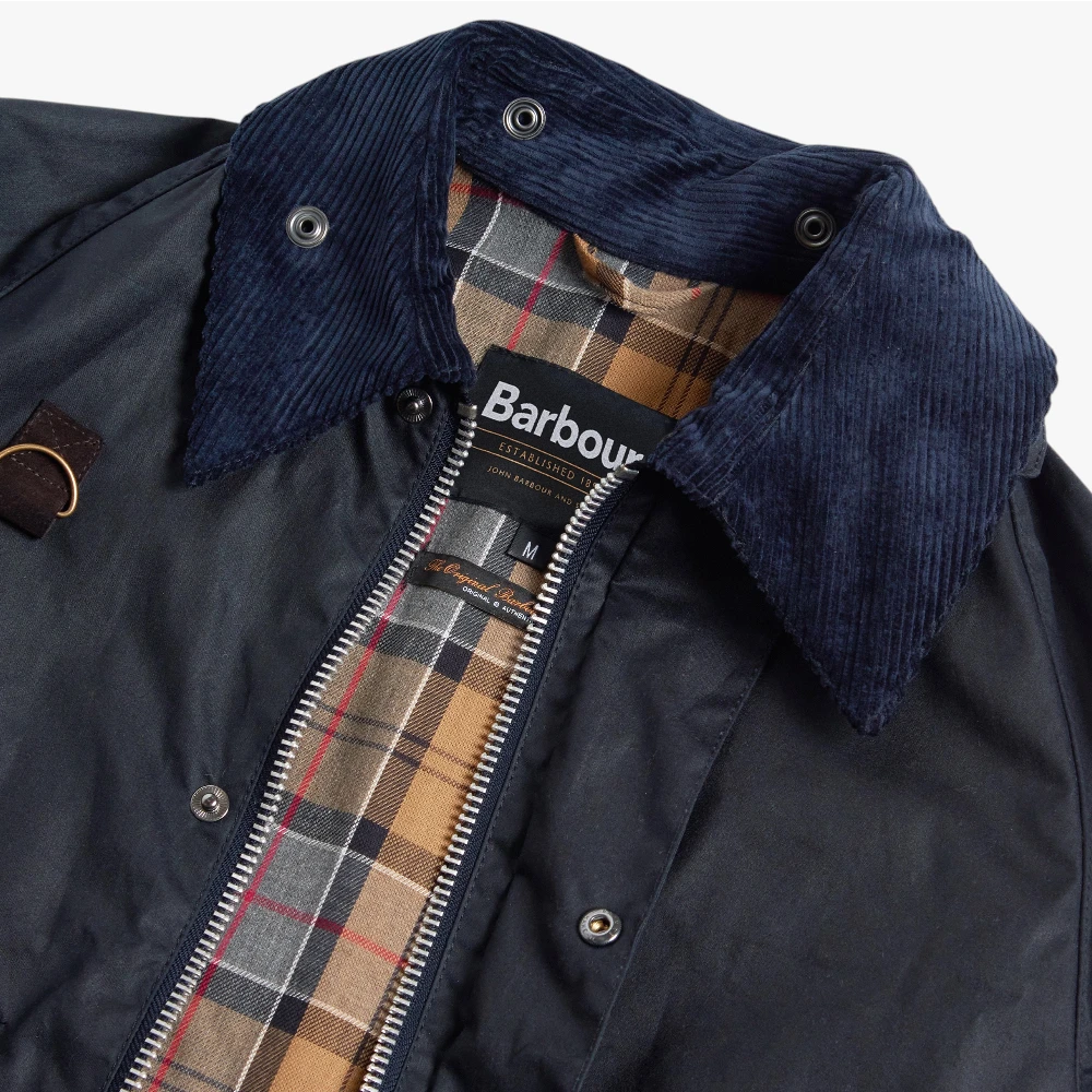barbour spey wax jacket navy corduroy collar detail