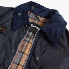 barbour spey wax jacket navy corduroy collar detail