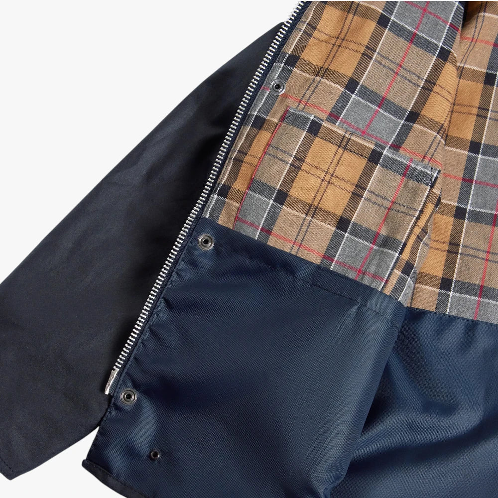 barbour spey wax jacket navy brass zipper detail