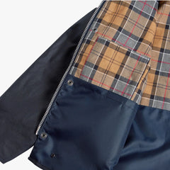 barbour spey wax jacket navy brass zipper detail