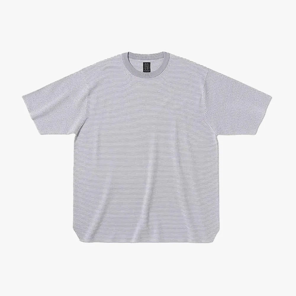 Front view of the Batoner 32G Smooth Knit Long T-Shirt in Purple/White showing the ultra-fine knit structure, clean silhouette, and contrast collar detail.