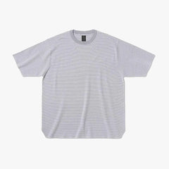 Front view of the Batoner 32G Smooth Knit Long T-Shirt in Purple/White showing the ultra-fine knit structure, clean silhouette, and contrast collar detail.