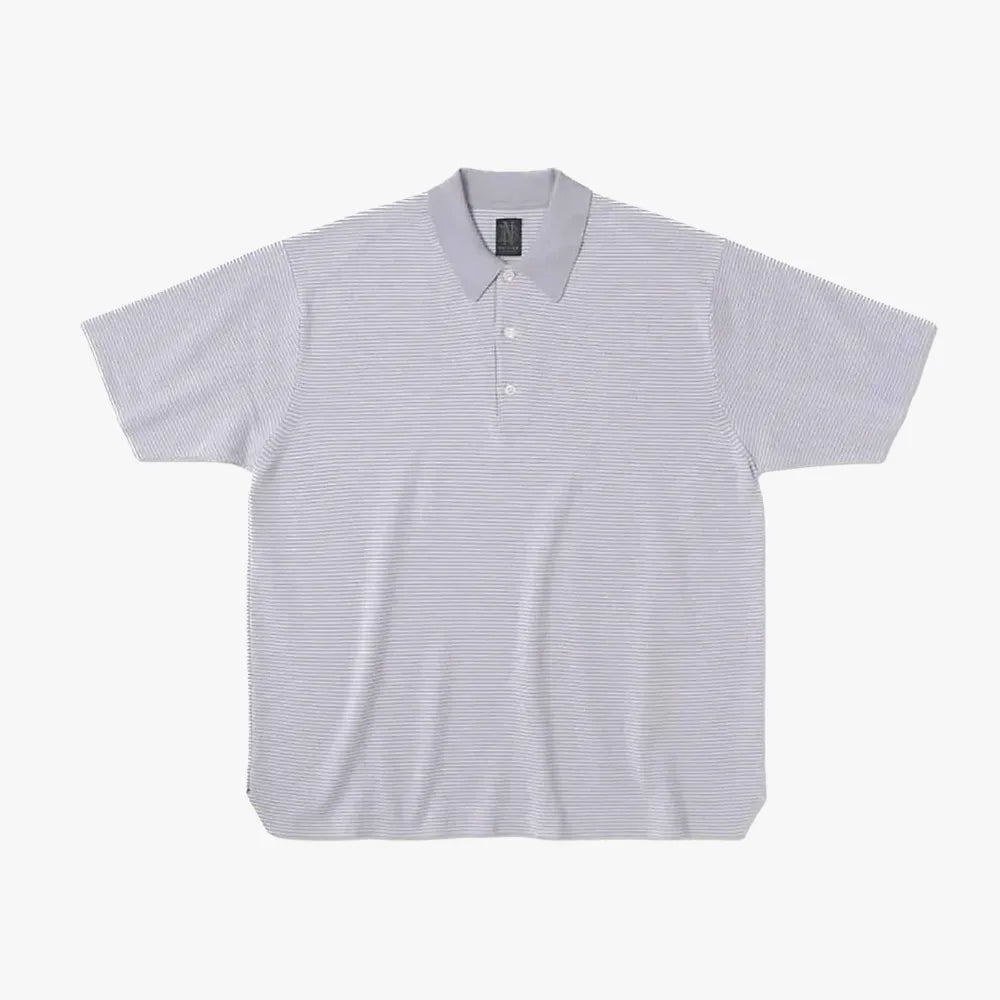 Front view of the Batoner 32G Smooth Knit Polo Shirt in Purple/White showing the fine-gauge knit structure, clean silhouette, and contrast collar detail.