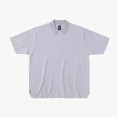 Front view of the Batoner 32G Smooth Knit Polo Shirt in Purple/White showing the fine-gauge knit structure, clean silhouette, and contrast collar detail.