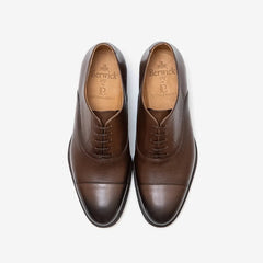 Berwick 4311 Oxford Cap Toe in dark brown Nomera leather, top view of pair.