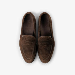 Berwick 5138 Penny Loafer in Repello Gum Oil 173 suede, top view of pair.