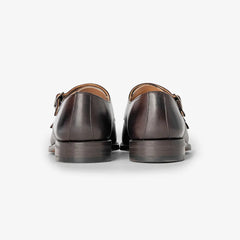 Berwick 5212 double monk shoe in dark brown Nomera leather, heel view.