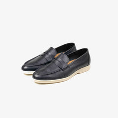 Berwick 5371 Flex Walk penny loafer in black deerskin, front angled view.
