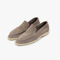 Berwick 5542 Flex Walk Loafer in Taupe Grey suede, angled front view.