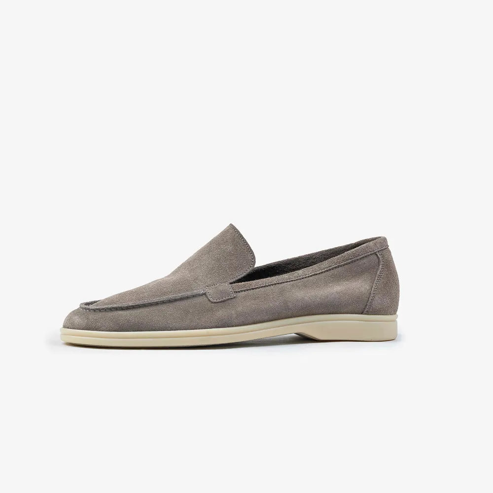 Berwick 5542 Flex Walk Loafer in Taupe Grey suede, side profile.