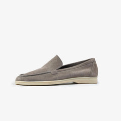 Berwick 5542 Flex Walk Loafer in Taupe Grey suede, side profile.