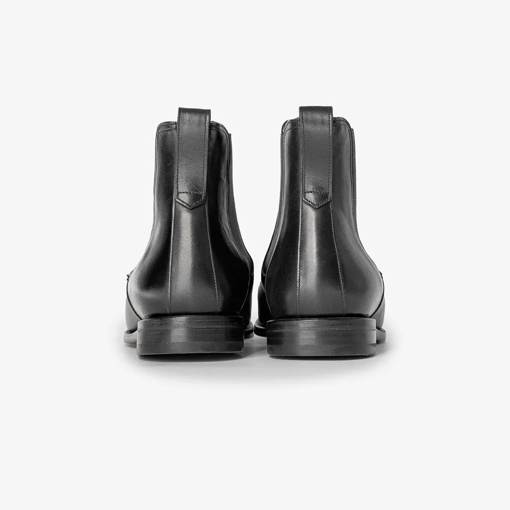 Berwick 376 Chelsea boots in black box calf leather, heel view.