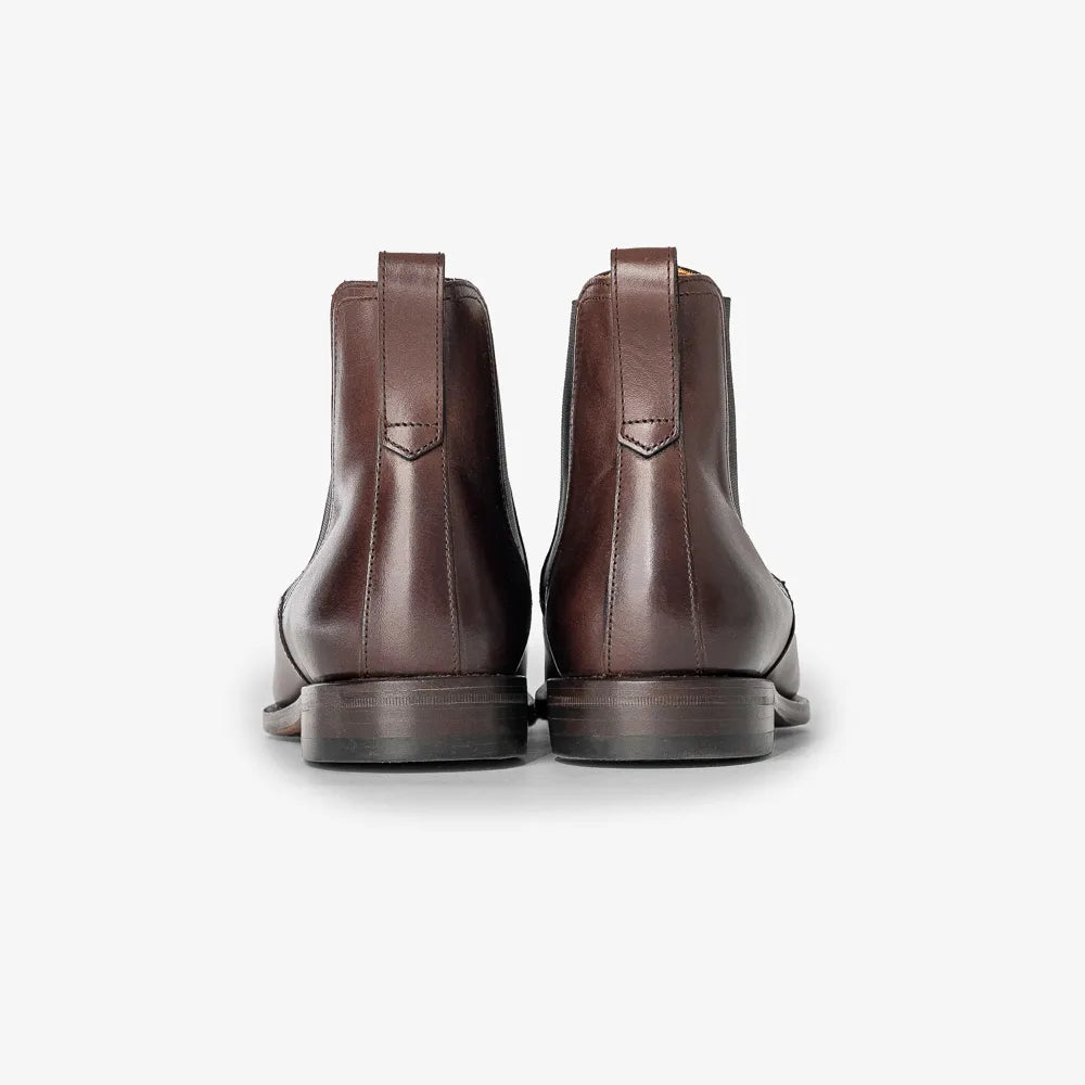 Berwick 376 Chelsea boots in Nomera dark brown leather, heel view.
