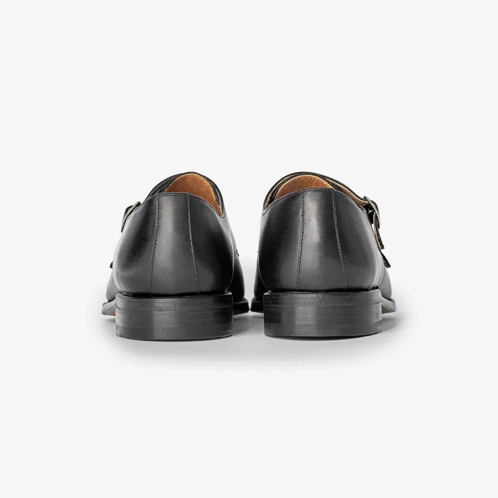 Berwick 5212 double monk shoe in black Chateaubriand leather, heel view