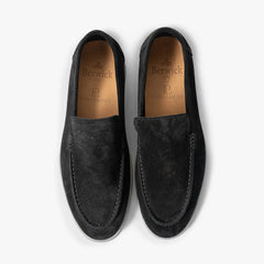 Angled view of the Berwick 5716 Black Loafer showing overall proportions, apron stitching, and silhouette.