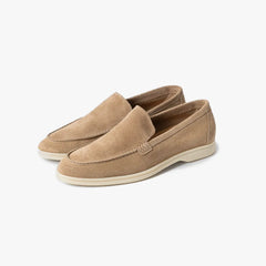 Front view of the Berwick Flex Walk Loafer 5716 in Sughero, showing the clean apron design and warm beige suede texture.
