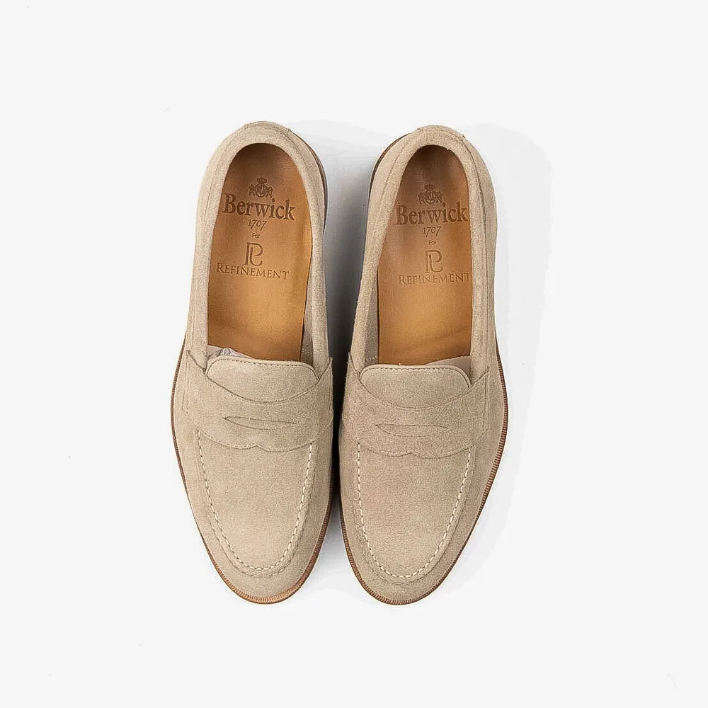 Berwick 5138 Penny Loafer in gaucho suede, top view of pair.
