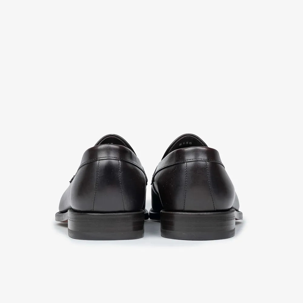 Berwick 5138 Penny Loafer in Nomera dark brown leather, back view highlighting heel and welt.