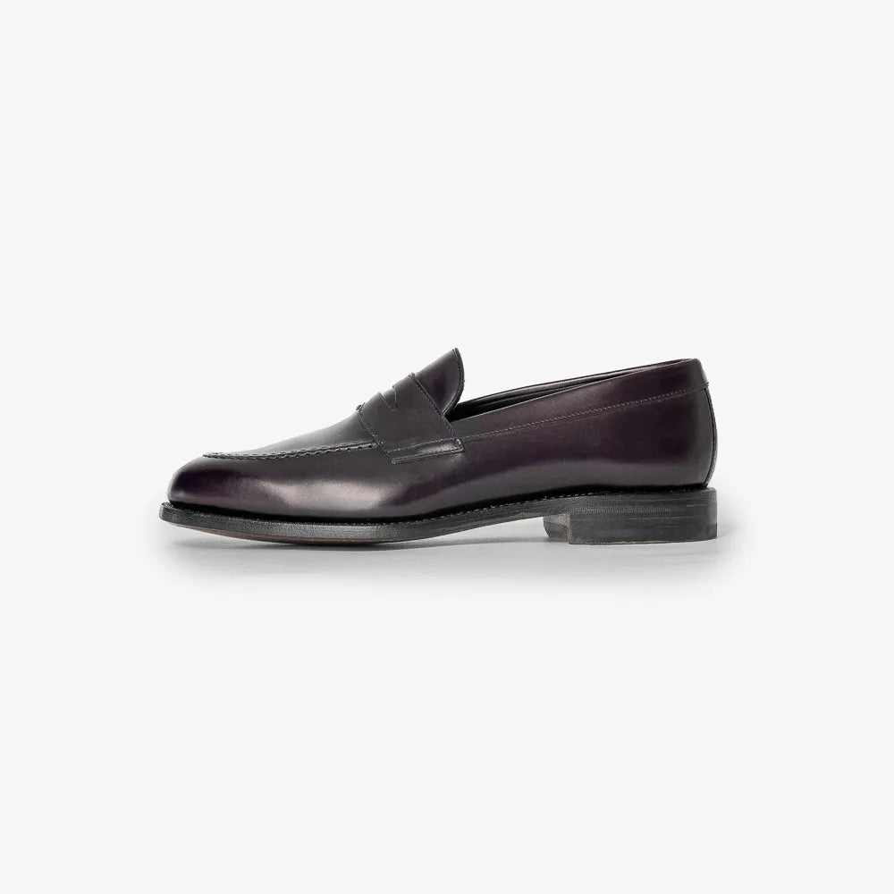 Berwick 5138 Penny Loafer in Rois Cordovan leather, side profile highlighting sleek silhouette.
